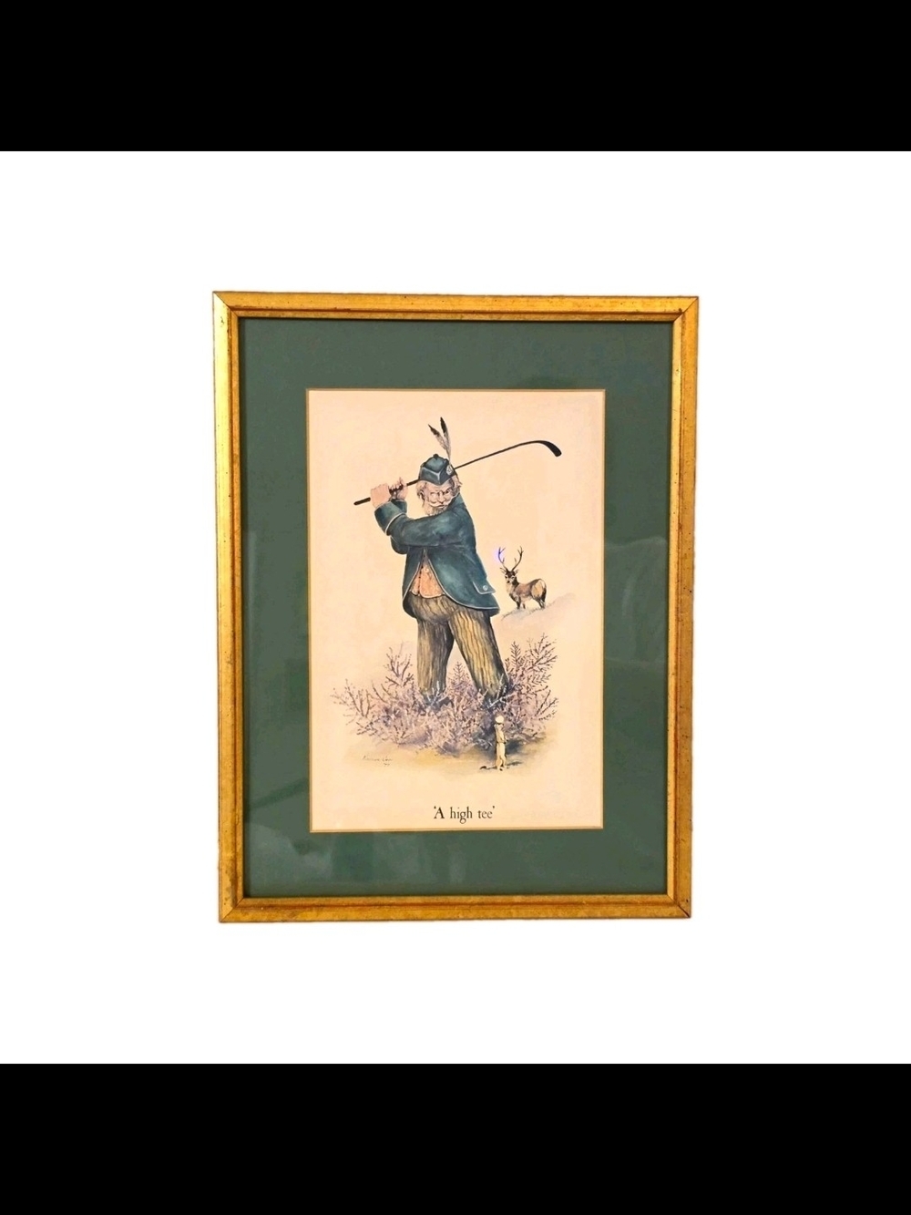 Vintage Norman Orr Golf Print Framed 10x12 "A High Tee" Scottish Art 1977